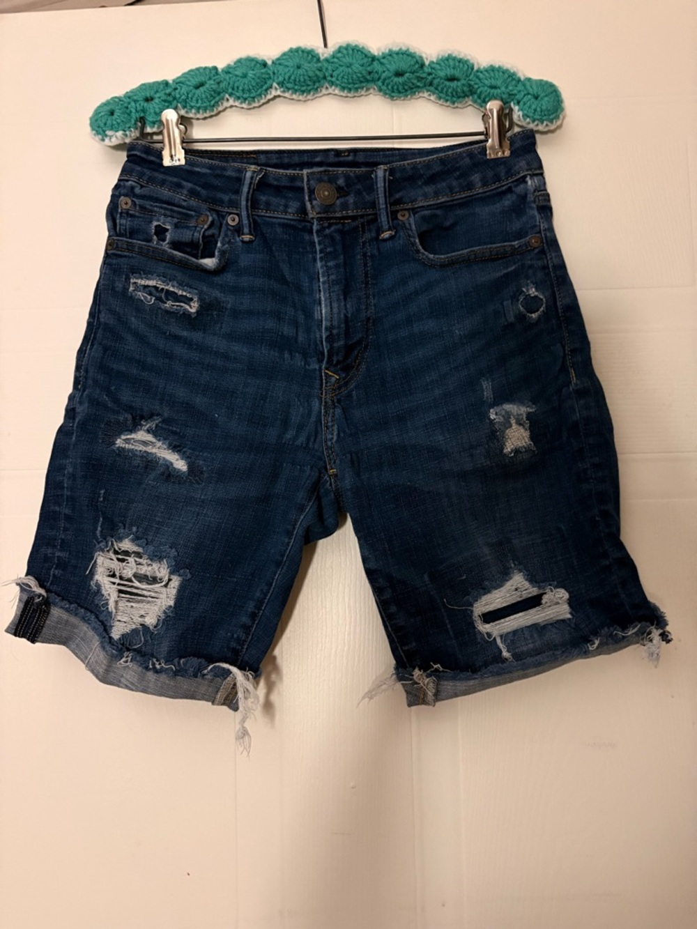 American Eagle Outfitters Dark Indigo Distressed Denim Jean Shorts